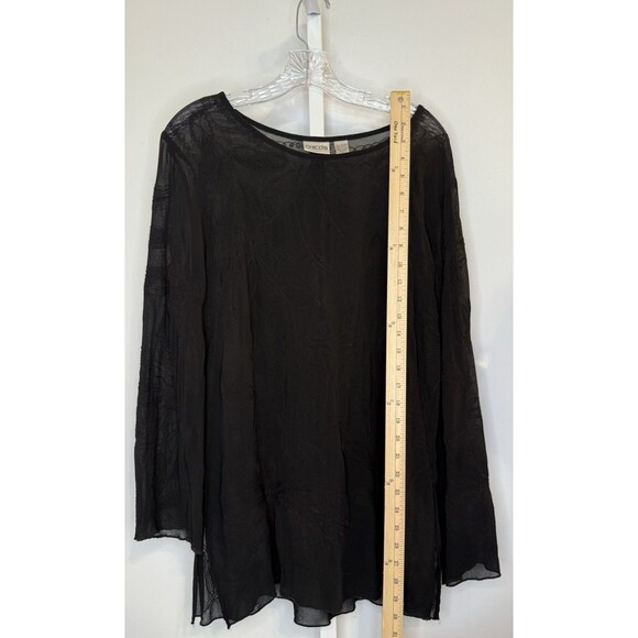 Chico’s Size 1 Black Sheer Embroidered Tunic Blouse Boho Long Sleeve Overlay Top - Picture 4 of 9